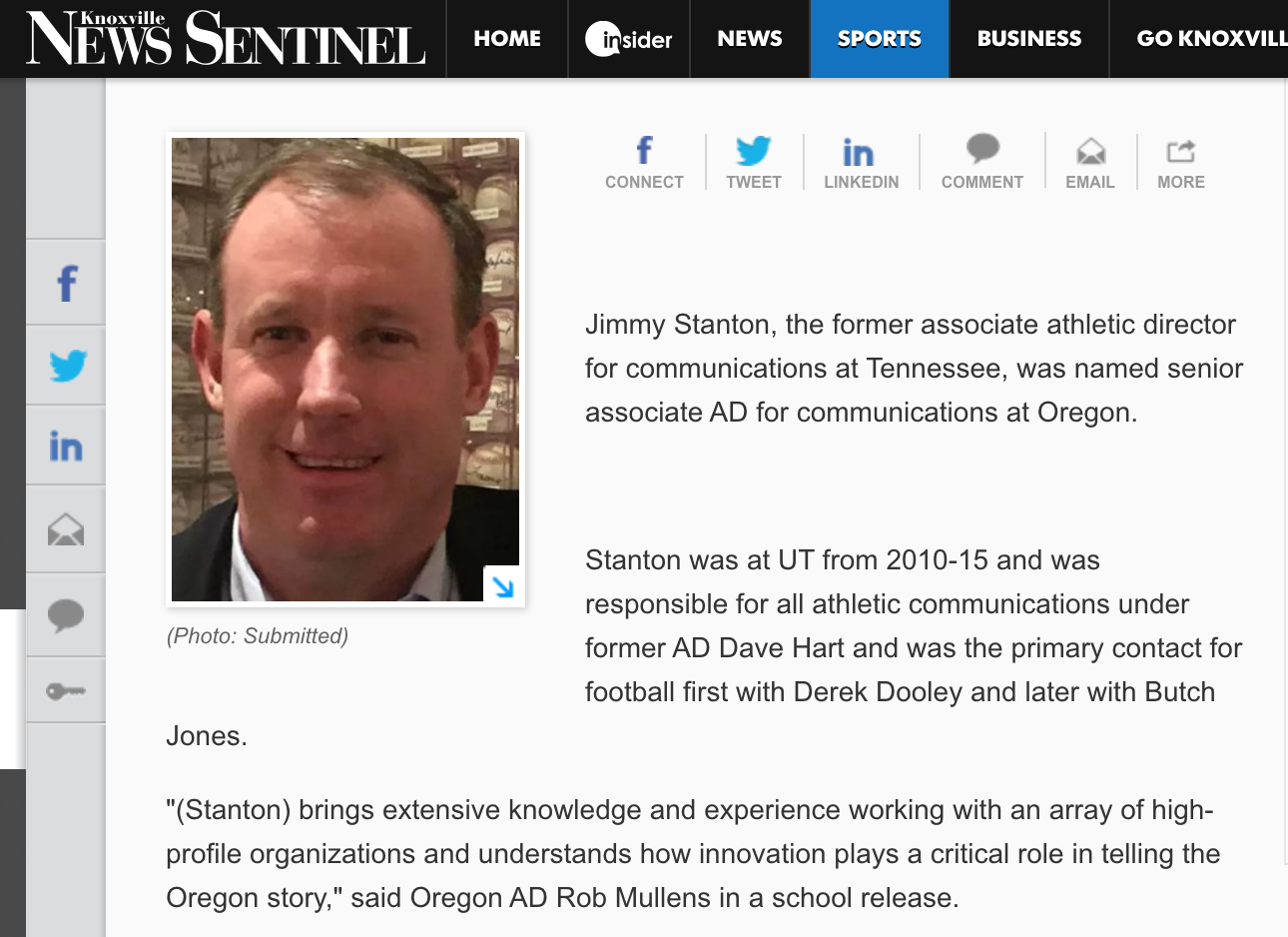Ducks to replace top communicator Craig Pintens with Jimmy Stanton – UO ...